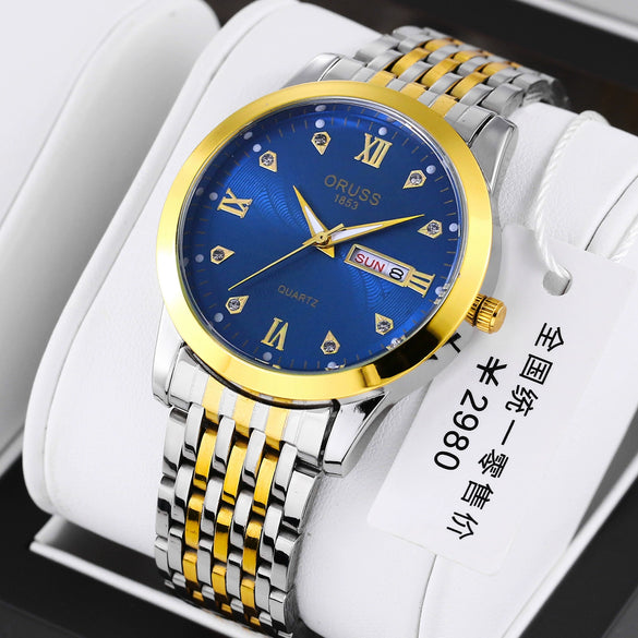 Men's Business Style Automatic Movement Watch Steel Case And Strap Round Dial Luminous Waterproof