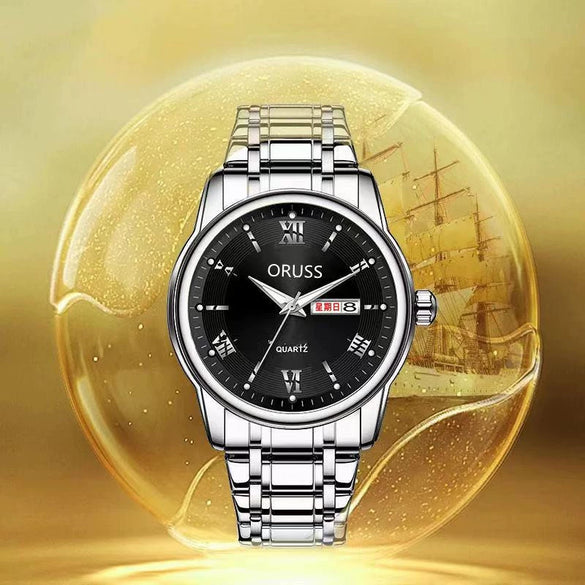 Men's Business Style Automatic Movement Watch Steel Case And Strap Round Dial Luminous Waterproof