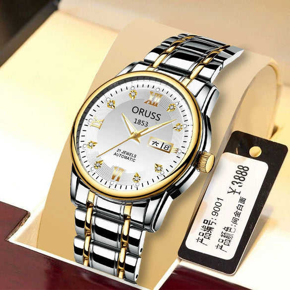 Men's Business Style Automatic Movement Watch Steel Case And Strap Round Dial Luminous Waterproof