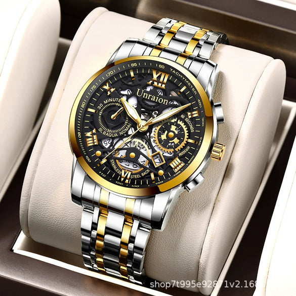 Men's Business Style Automatic Movement Waterproof Luminous Watch With Steel Case And Stainless Steel Strap