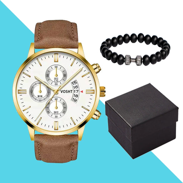 Men's Business Style Belt Calendar Watch With Imitation Leather Strap Alloy Case And Round Dial