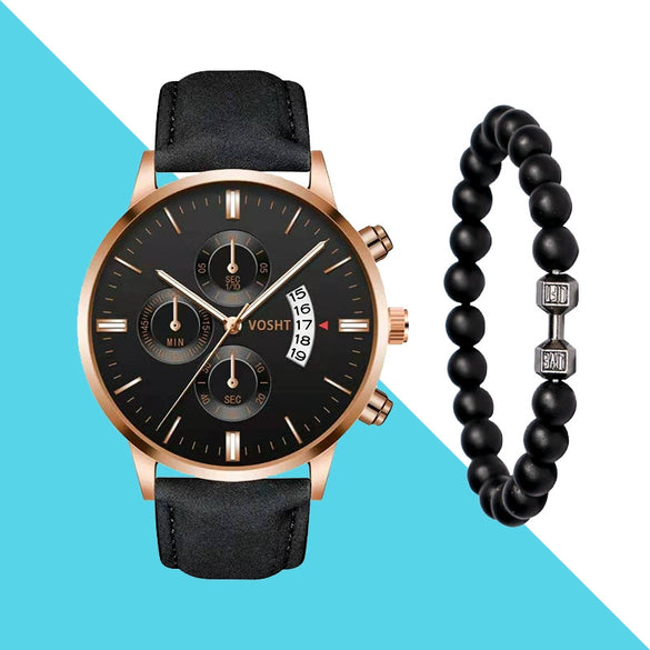 Men's Business Style Belt Calendar Watch With Imitation Leather Strap Alloy Case And Round Dial