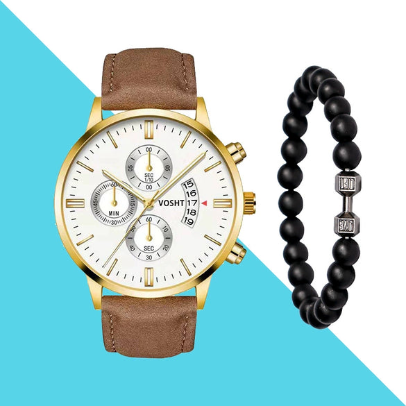 Men's Business Style Belt Calendar Watch With Imitation Leather Strap Alloy Case And Round Dial