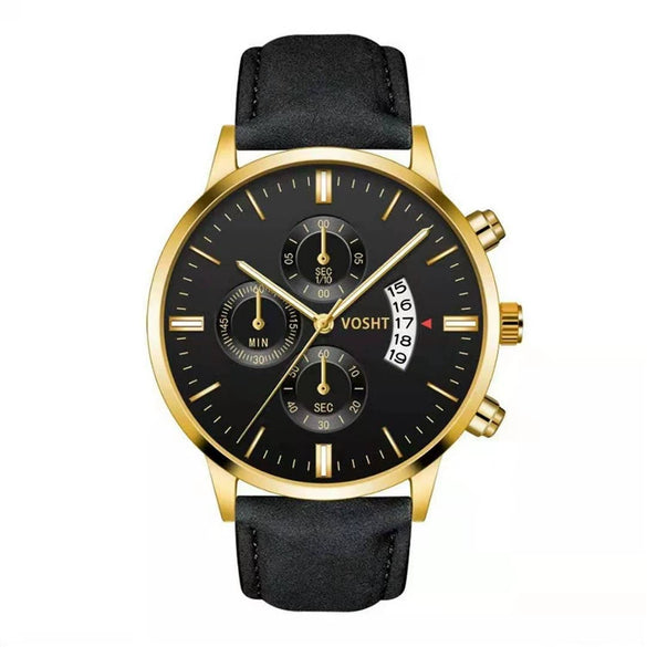 Men's Business Style Belt Calendar Watch With Imitation Leather Strap Alloy Case And Round Dial