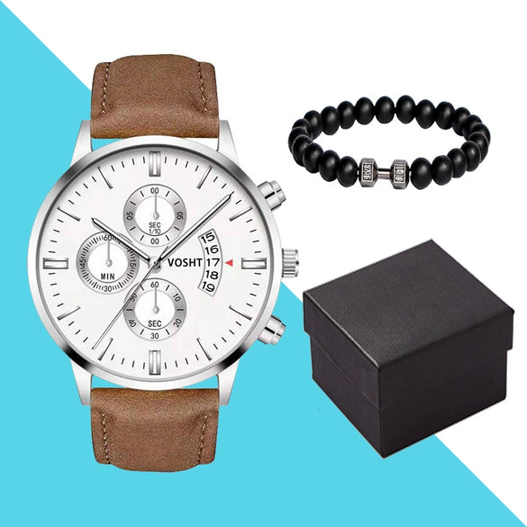 Men's Business Style Belt Calendar Watch With Imitation Leather Strap Alloy Case And Round Dial