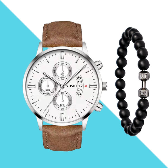 Men's Business Style Belt Calendar Watch With Imitation Leather Strap Alloy Case And Round Dial