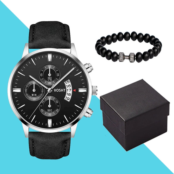 Men's Business Style Belt Calendar Watch With Imitation Leather Strap Alloy Case And Round Dial