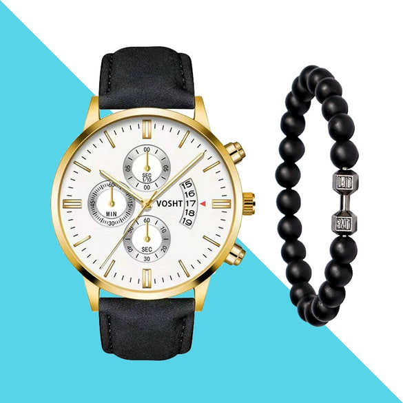 Men's Business Style Belt Calendar Watch With Imitation Leather Strap Alloy Case And Round Dial