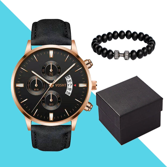 Men's Business Style Belt Calendar Watch With Imitation Leather Strap Alloy Case And Round Dial