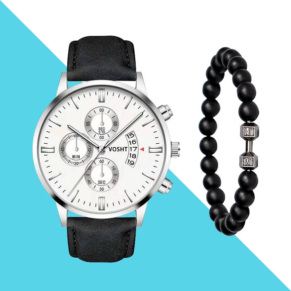 Men's Business Style Belt Calendar Watch With Imitation Leather Strap Alloy Case And Round Dial