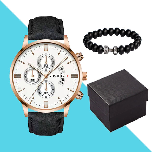 Men's Business Style Belt Calendar Watch With Imitation Leather Strap Alloy Case And Round Dial