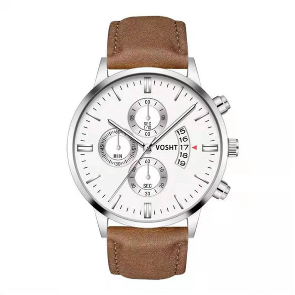 Men's Business Style Belt Calendar Watch With Imitation Leather Strap Alloy Case And Round Dial