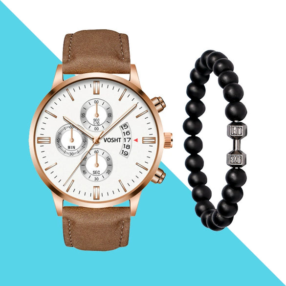 Men's Business Style Belt Calendar Watch With Imitation Leather Strap Alloy Case And Round Dial