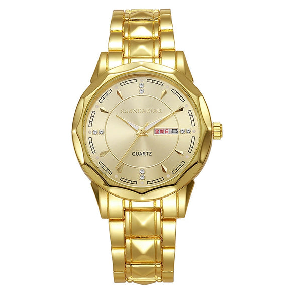 Men's Business Style Luminous Waterproof Double Calendar Quartz Watches Metal Case Stainless Steel Band Round Dial