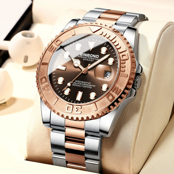 Men's Business Style Metal And Stainless Steel Luminous Waterproof Round Dial Sports Watch