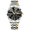 Men's Business Style Metal And Stainless Steel Watch With Round Dial And Cut Diamond Design