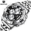 Men's Business Style Metal Case Stainless Steel Band Round Dial Quartz Multifunctional Waterproof Luminous Watch