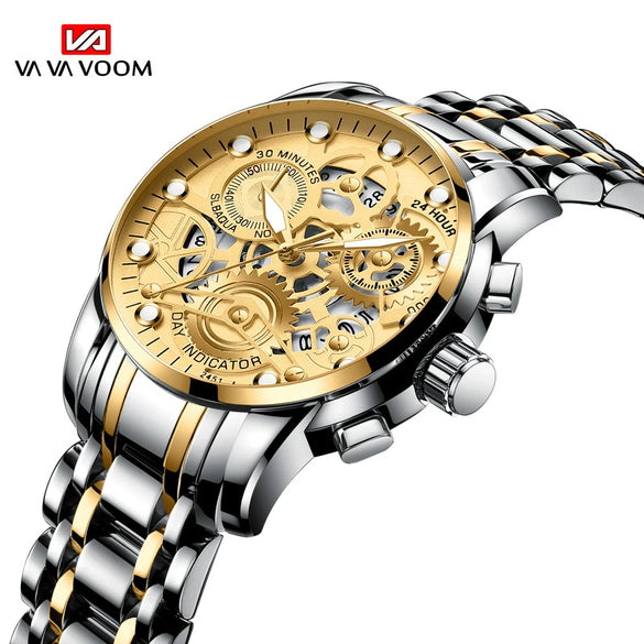 Men's Business Style Metal Case Stainless Steel Strap Round Dial Quartz Movement Waterproof Watch With Mineral Strengthened Glass Mirror