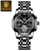 Men's Business Style Multifunctional Mechanical Watch With Round Dial Alloy Case Mineral Strengthened Mirror Stainless Steel Strap