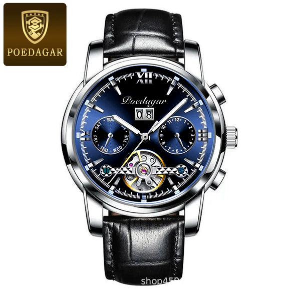 Men's Business Style Multifunctional Mechanical Watch With Round Dial Alloy Case Mineral Strengthened Mirror Stainless Steel Strap