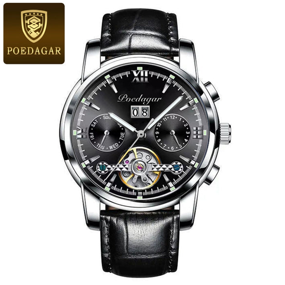 Men's Business Style Multifunctional Mechanical Watch With Round Dial Alloy Case Mineral Strengthened Mirror Stainless Steel Strap
