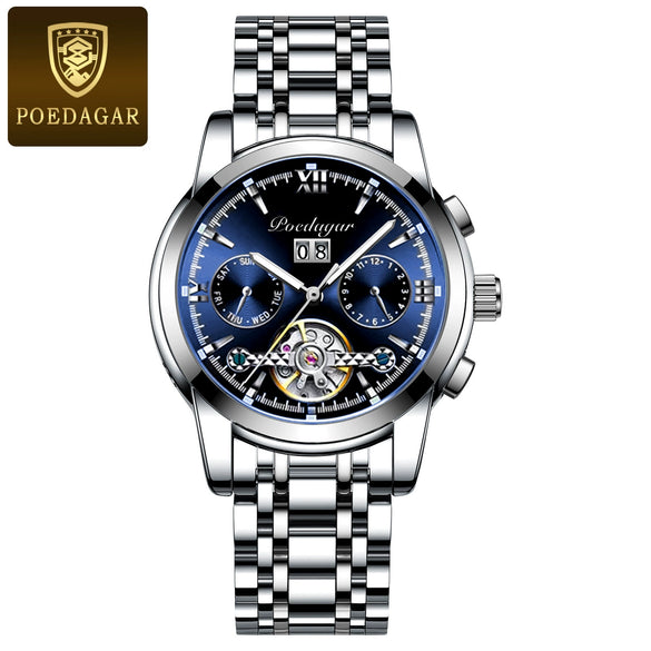 Men's Business Style Multifunctional Mechanical Watch With Round Dial Alloy Case Mineral Strengthened Mirror Stainless Steel Strap