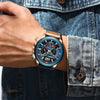 Men's Business Style Multifunctional Watch With Leather Strap Alloy Case And Stainless Steel Buckle