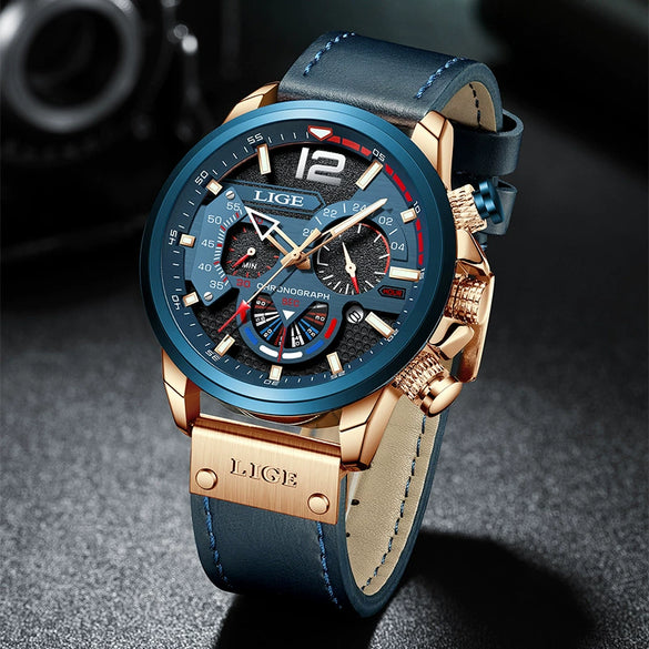 Men's Business Style Multifunctional Watch With Leather Strap Alloy Case And Stainless Steel Buckle