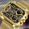 Men's Business Style Quartz Electronic Dual Display Watch Alloy Case Stainless Steel Strap Round Dial Waterproof Luminous