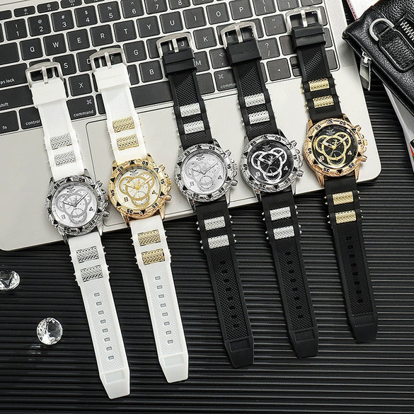 Men's Business Style Quartz Watch With Alloy Case Silicone Strap And Round Dial