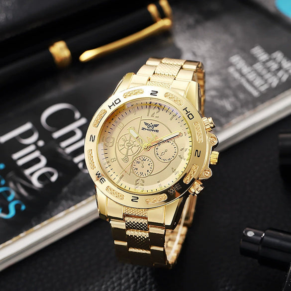 Men's Business Style Quartz Watch With Round Blue Dial Alloy Case And Stainless Steel Band