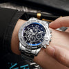Men's Business Style Quartz Watch With Round Blue Dial Alloy Case And Stainless Steel Band