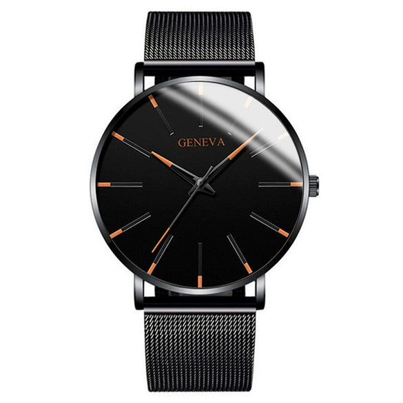 Men's Business Style Round Dial Alloy And Stainless Steel Quartz Watch With Printed Logo