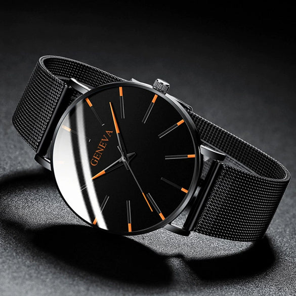 Men's Business Style Round Dial Alloy And Stainless Steel Quartz Watch With Printed Logo