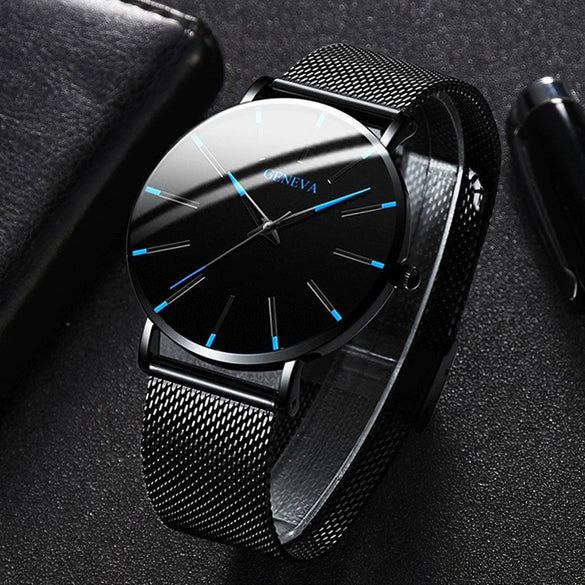 Men's Business Style Round Dial Alloy And Stainless Steel Quartz Watch With Printed Logo