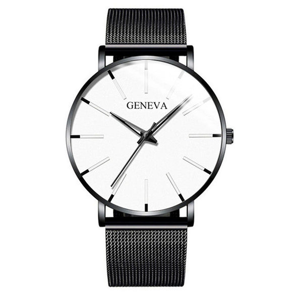 Men's Business Style Round Dial Alloy And Stainless Steel Quartz Watch With Printed Logo
