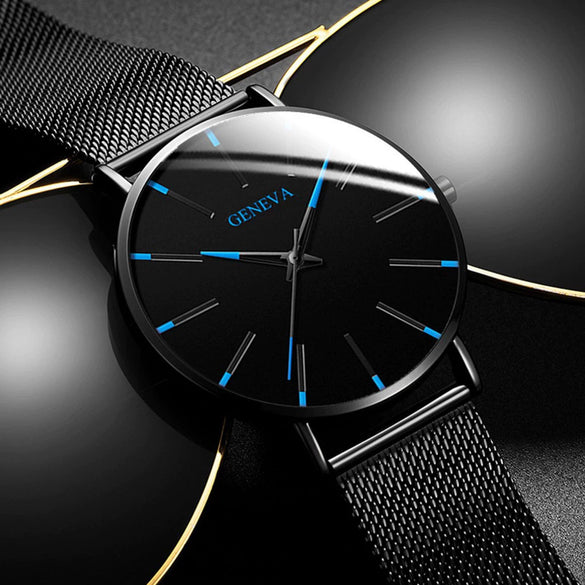 Men's Business Style Round Dial Alloy And Stainless Steel Quartz Watch With Printed Logo