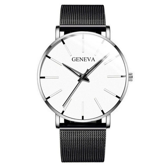 Men's Business Style Round Dial Alloy And Stainless Steel Quartz Watch With Printed Logo