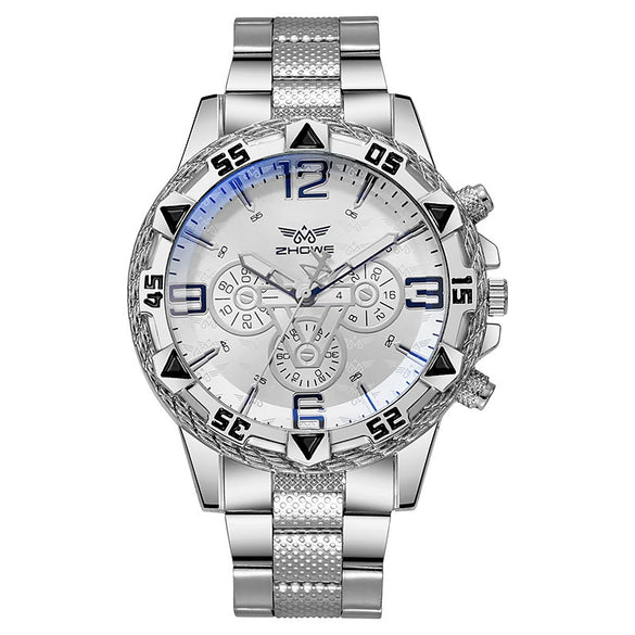 Men's Business Style Round Dial Alloy Case Stainless Steel Band Quartz Watch