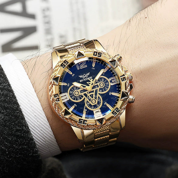 Men's Business Style Round Dial Alloy Case Stainless Steel Band Quartz Watch
