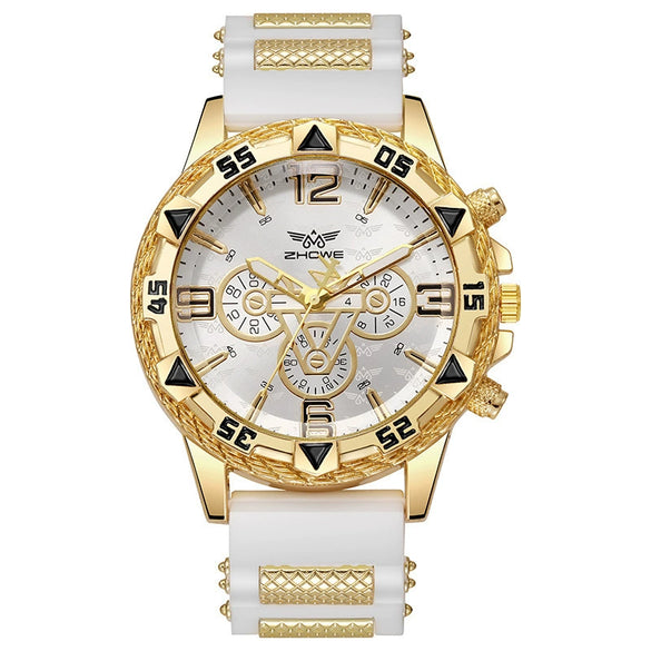 Men's Business Style Round Dial Quartz Watch With Alloy Case Silicone Strap