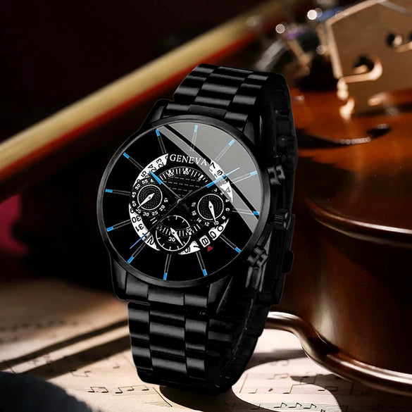 Men's Business Style Round Dial Watch With Tungsten Steel Strap And Alloy Case