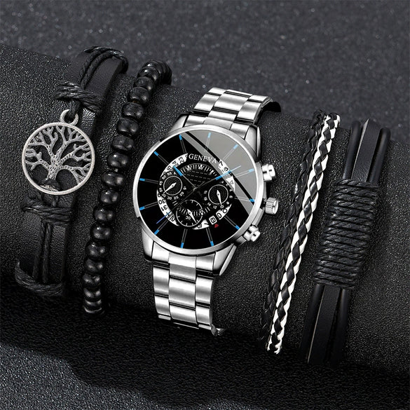 Men's Business Style Round Dial Watch With Tungsten Steel Strap And Alloy Case