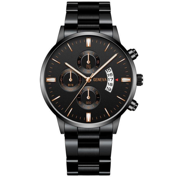 Men's Business Style Round Dial Watch With Tungsten Steel Strap And Alloy Case