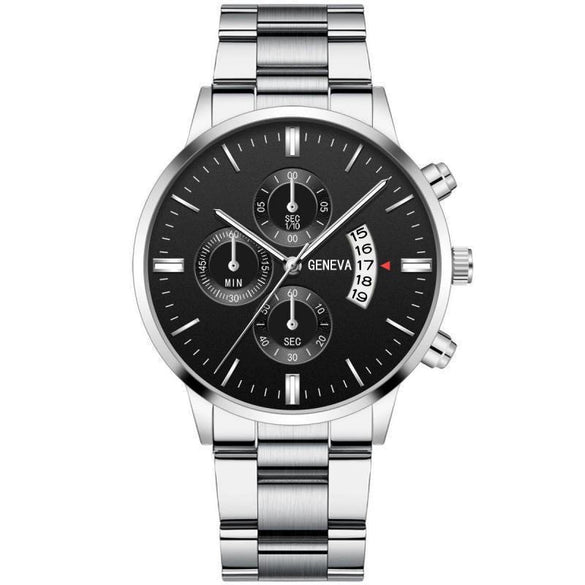 Men's Business Style Round Dial Watch With Tungsten Steel Strap And Alloy Case