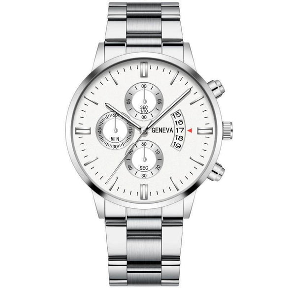Men's Business Style Round Dial Watch With Tungsten Steel Strap And Alloy Case