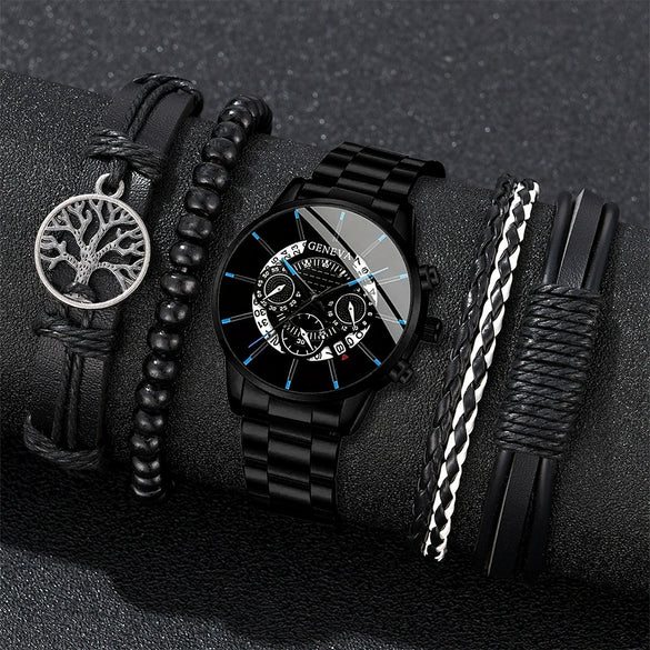 Men's Business Style Round Dial Watch With Tungsten Steel Strap And Alloy Case