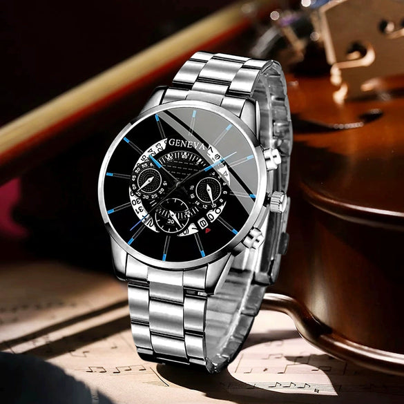 Men's Business Style Round Dial Watch With Tungsten Steel Strap And Alloy Case
