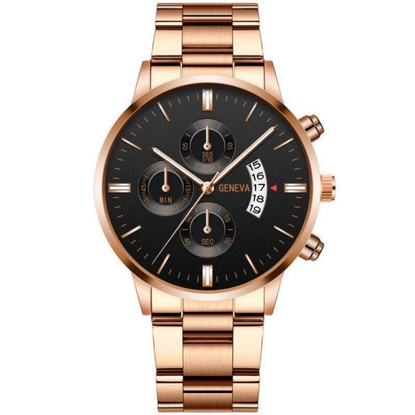Men's Business Style Round Dial Watch With Tungsten Steel Strap And Alloy Case