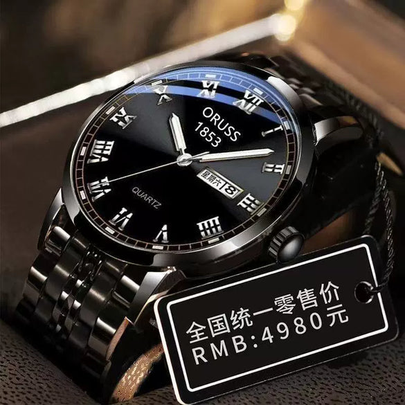 Men's Business Style Stainless Steel Automatic Movement Round Dial Waterproof Watch